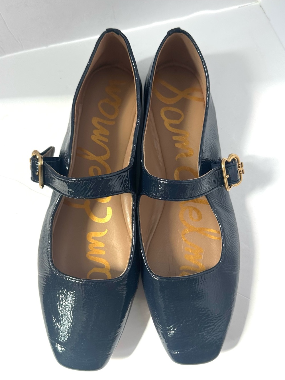 Sam Edelman Michaela Mary Jane Flat 9 Midnight Blue Patent Leather Preppy EUC
